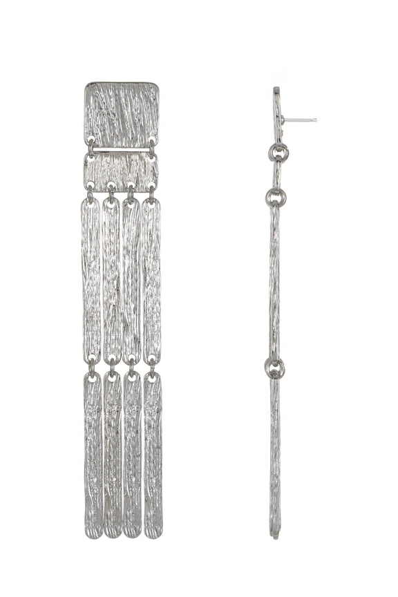 Silver Textured Fringe Earrings