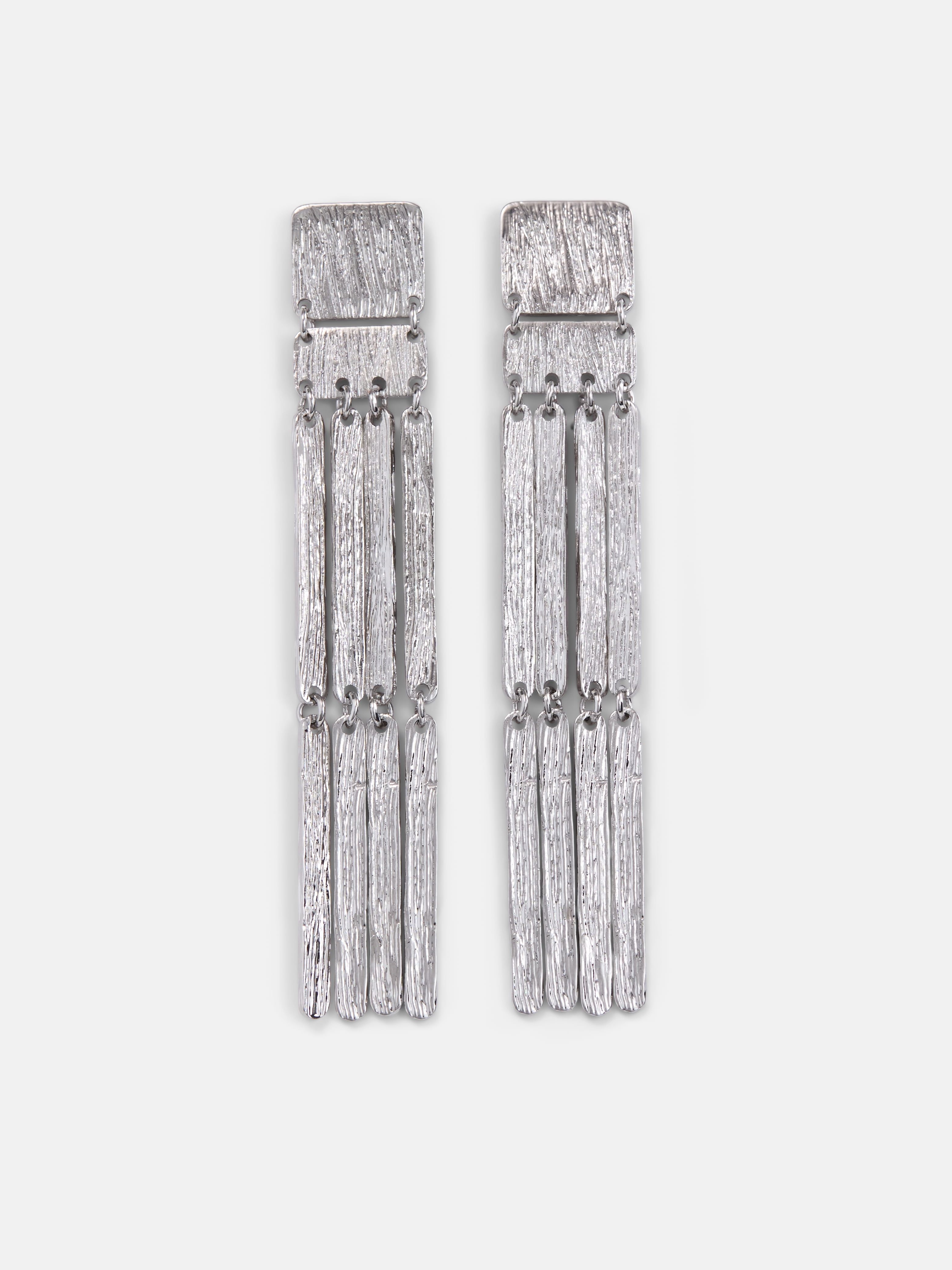 Women's Silver Tone Textured Fringe Earrings, 1 Pair