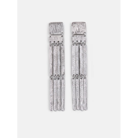 Scoop Women's Silver Tone Textured Fringe Earrings, 1 Pair