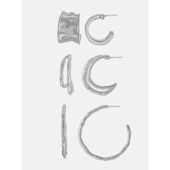 Scenario Textured Hoop Earrings, Silver-Tone, 3-Pair Set