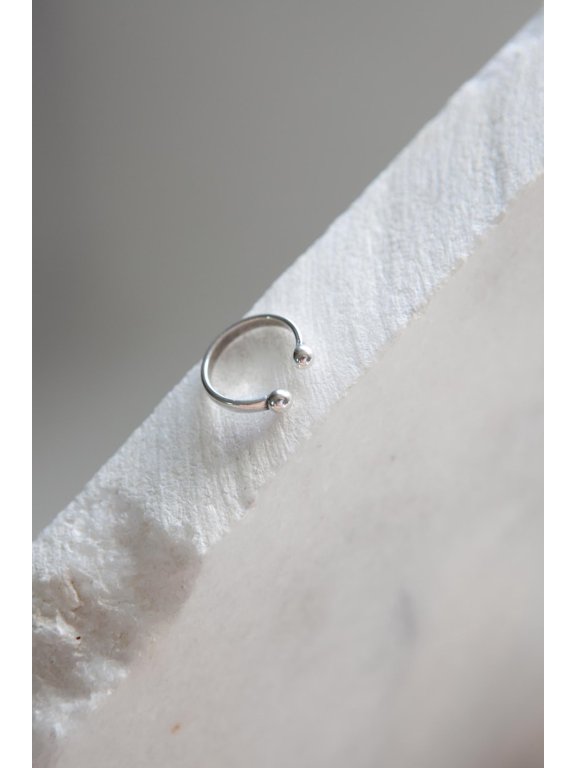 Silver Thin Band Ring - Double Ball Cuff | Minimal Stacking Unisex Open Ring | Brutalist Statement Casual Jewelry