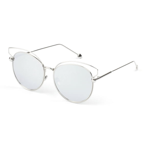 Silver Thin Frame Round Sunglasses - Transparent Lens UV Protection Minimalist Daily Casual Eyewear