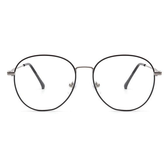 Black & Silver Frame Round Metal Eyeglasses, Clear Lens - Modern Trendy Eyewear for Men Women Daily & Lifestyle
