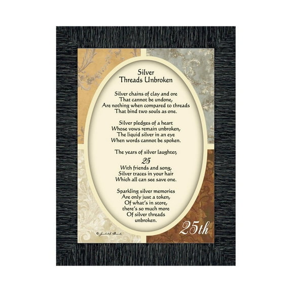 Silver Threads Unbroken Framed Poem, Silver 25 Anniversary Gift or Party Table Decoration, 7x9 77978