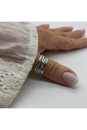 Silver Thumb Ring - Chunky Boho Adjustable Band - Dainty Thick Weaved Silver Signet - Gift For Mom & Mothers Day