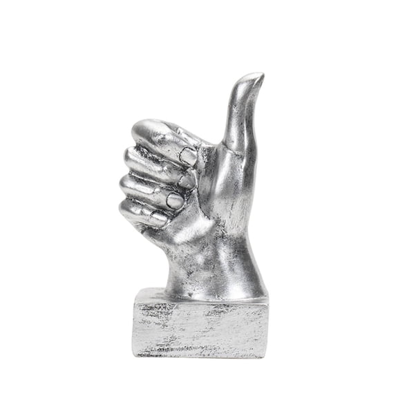 Silver Thumbs Up Desk Statue Finger Gesture Sculpture, Creative Polyresin Hand Figurine for Home Living Room Cabinet Shelf Decor, Office Desk Motivational Accent, Modern Art Tabletop Piece