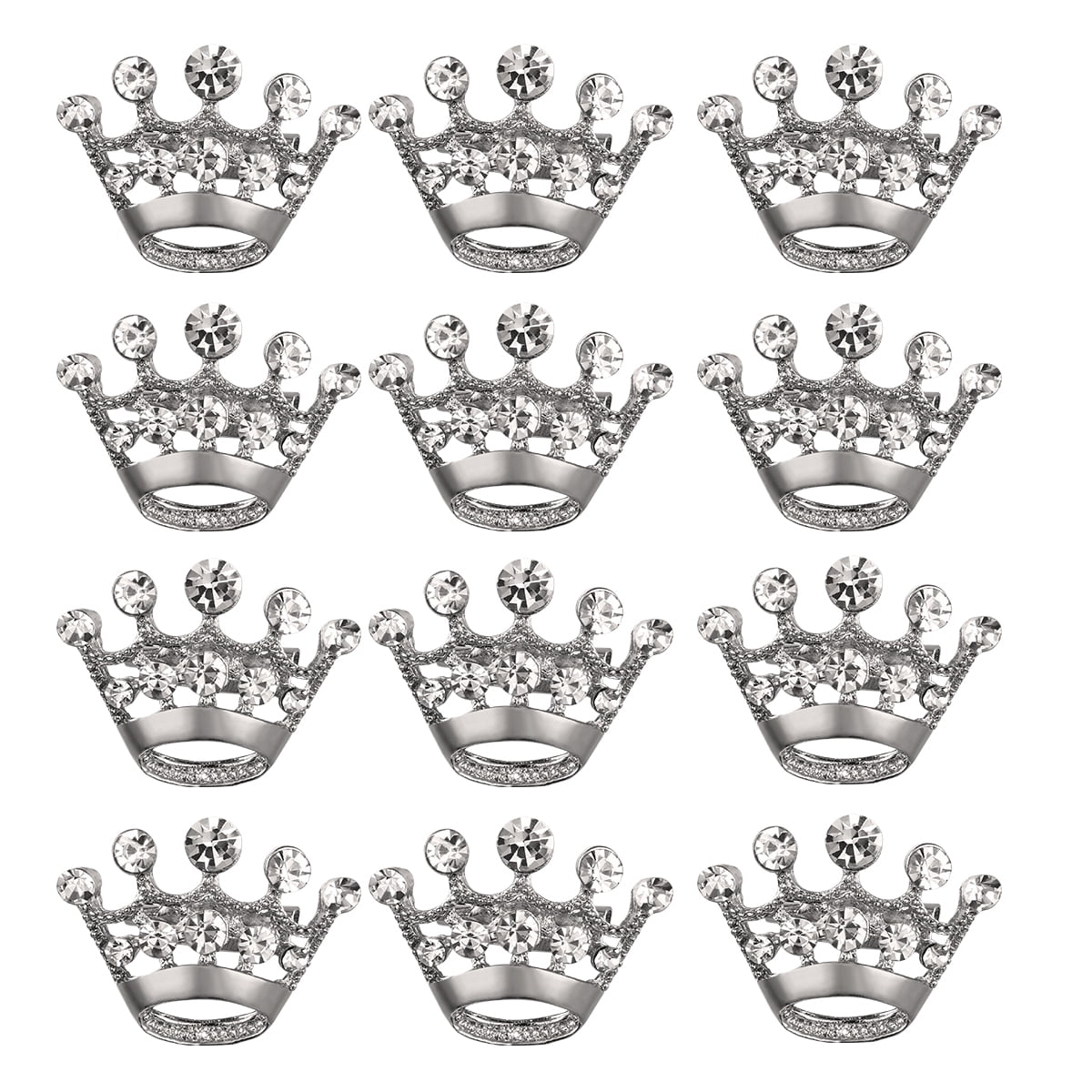 12pcs Crown Brooch Pins Set - Rhinestone Tiara Brooches For Women & Men, Gold/Silver, Wedding & Pageant Accessory