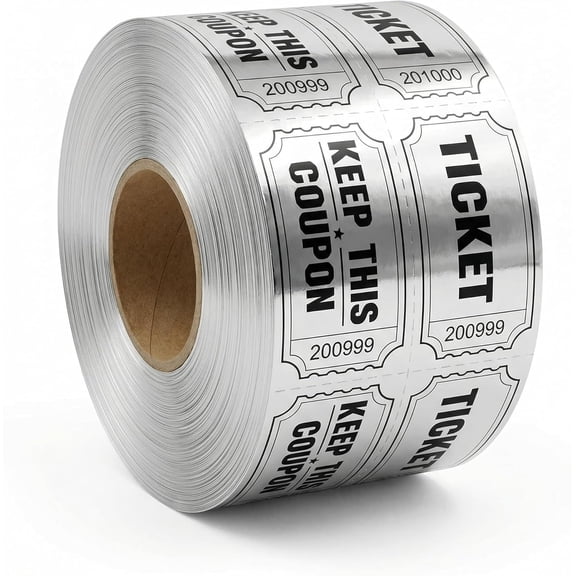Silver Tickets 1 Roll 1000 Metallic Foil Raffle Tickets for Events, Carnivals, Contests, Entry Prizes & Class Rewards (Silver)