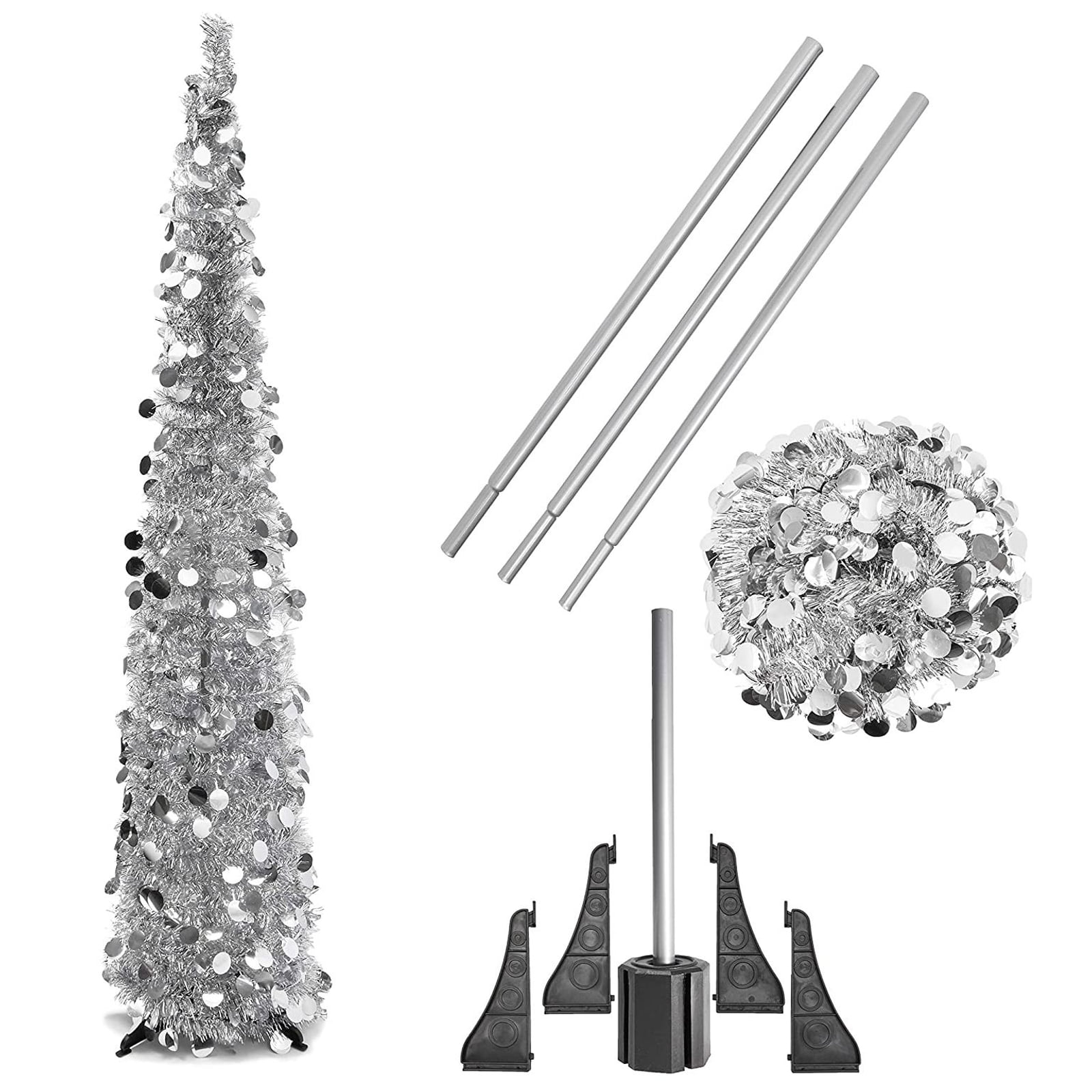 Silver Tinsel Christmas Tree for Holiday Decoration, 5Foot Skinny