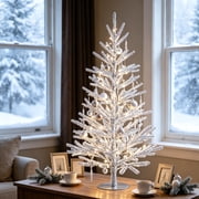 Silver Tinsel Artificial Christmas Tree 35.43 In Christmas Decor Tabletop Tree Metallic Christmas Tree for Home Mantel Side Table Decor Holiday Centerpiece