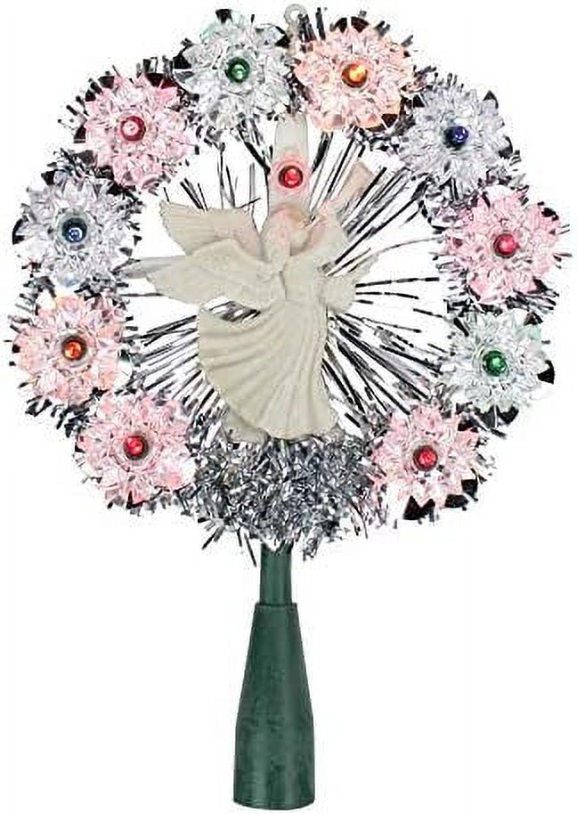 Silver Tinsel Wreath With Angel Christmas Tree Topper Multi Lights