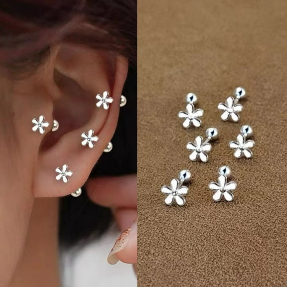Silver Tiny Flower Stud Earrings for Women, Dainty Stud Earrings, Gift for Her