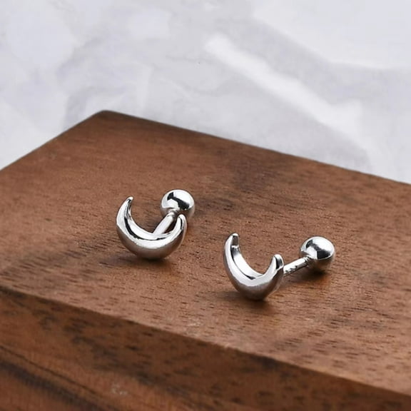 Silver Tiny Moon Studs Earrings for Women, Hypoallergenic Minimalist Everyday Earrings