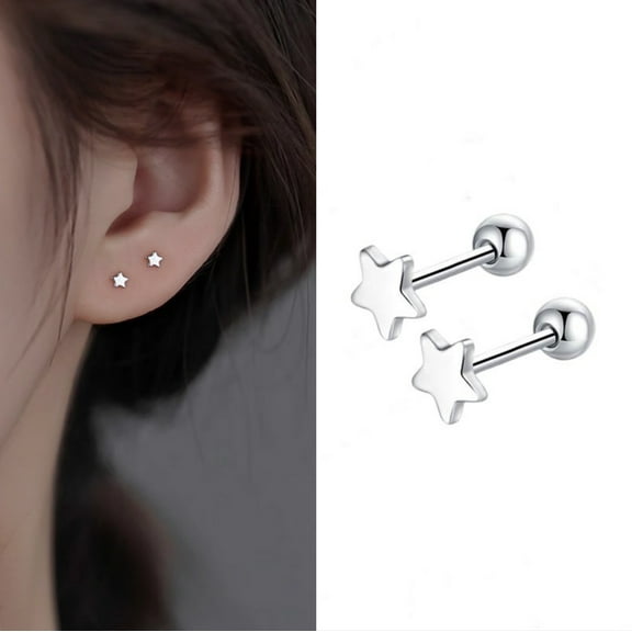 Silver Tiny Star Studs Earrings for Women, Minimalist Everyday Earrings, Screw Back Studs, Gift
