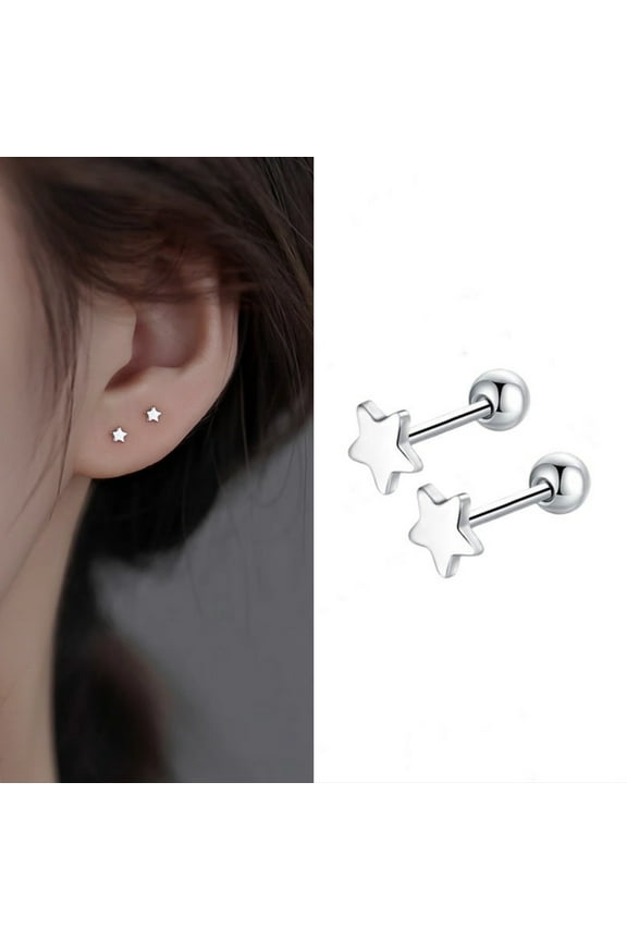 Silver Tiny Star Studs Earrings for Women, Minimalist Everyday Earrings, Screw Back Studs, Gift