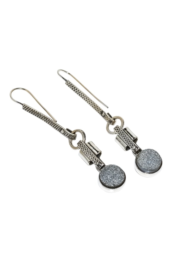 Silver Titanium Drusy Solid 925 Sterling Silver Earring Size 2.76", Dangle Handmade Earring, Drusy Quartz Earring, Silver Earring, Gemstone Earring, N
