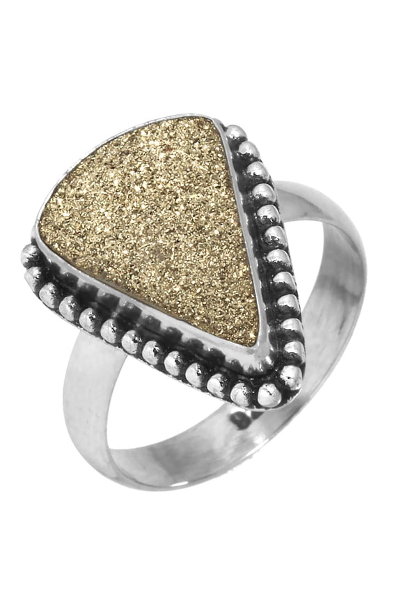 Silver Titanium Druzy Ring 925 Sterling Silver Women Jewelry