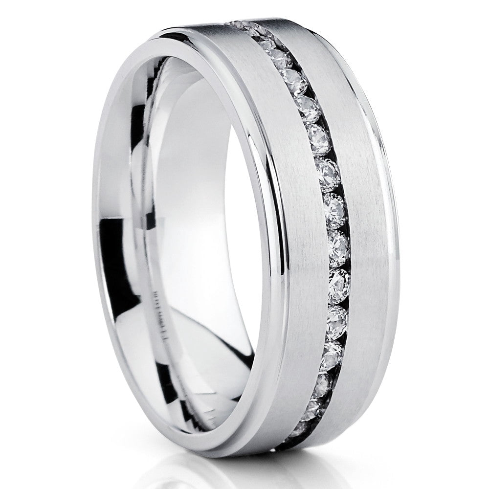 Silver Titanium Wedding Ring,CZ Wedding Ring,Titanium Wedding Ring,Man ...