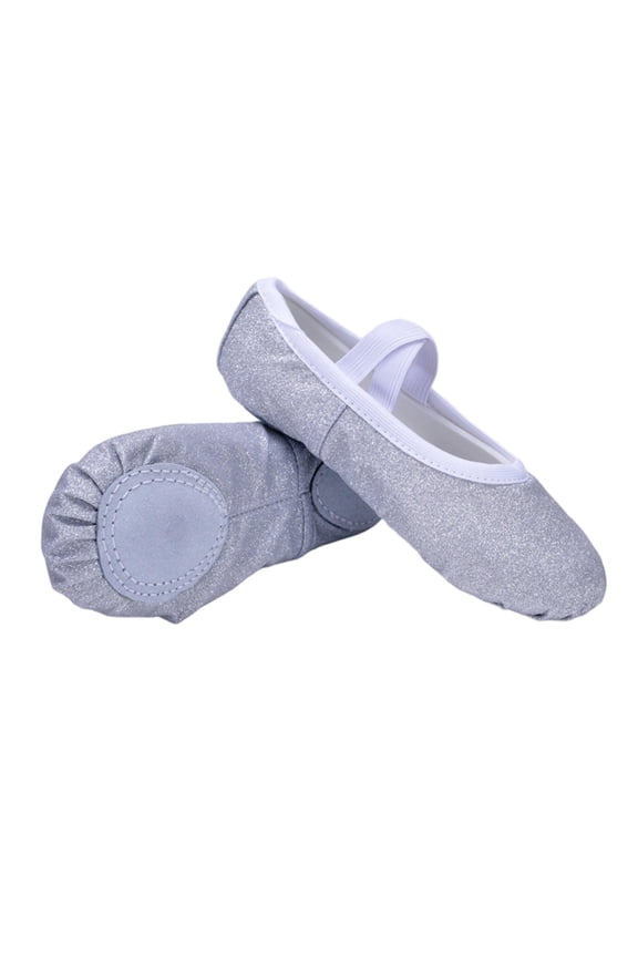 Silver Toddlers No Tie Dance Practice Shoes With Soft Soles And Elastic Straps For Young Dancers