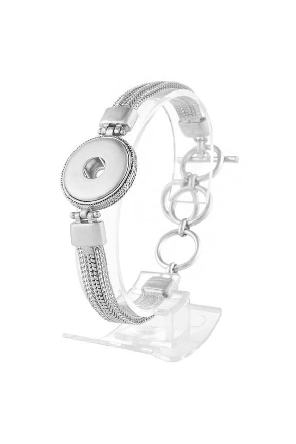 Snap Jewelry 9-Inch Silver Metal Bracelet with Antique Toggle Clasp for 18MM Interchangeable Charms