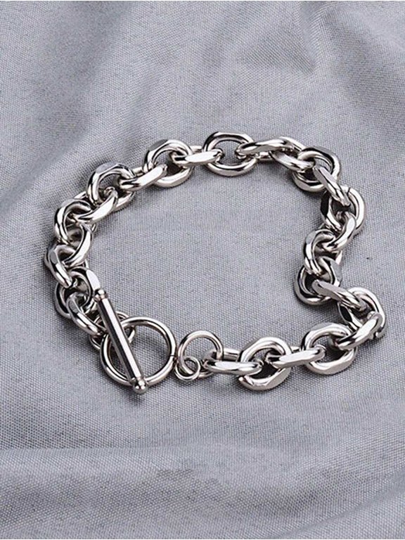 Silver Toggle Clasp Chain Bracelet For Men, Stainless Steel, 20cm