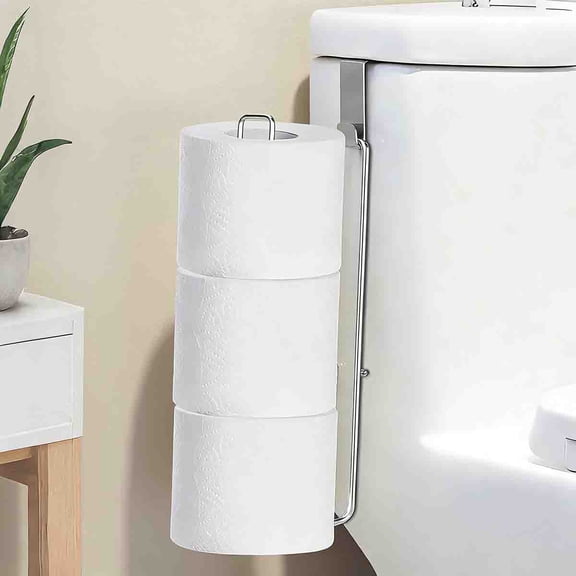 Silver Toilet Paper Holder with 3 Rolls Reserve, Stainless Steel Wall Mount, Over The Tank Bathroom Organization, Brushed Nickel and Chrome Tissue Holder
