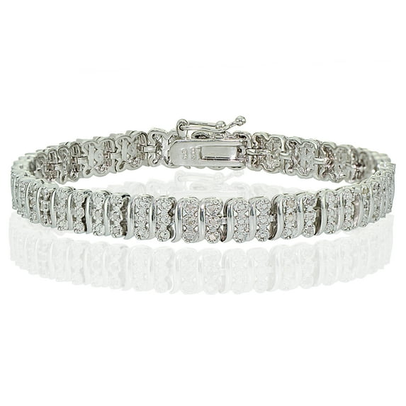 Silver Tone 0.25ct Diamond S Pattern Tennis Bracelet