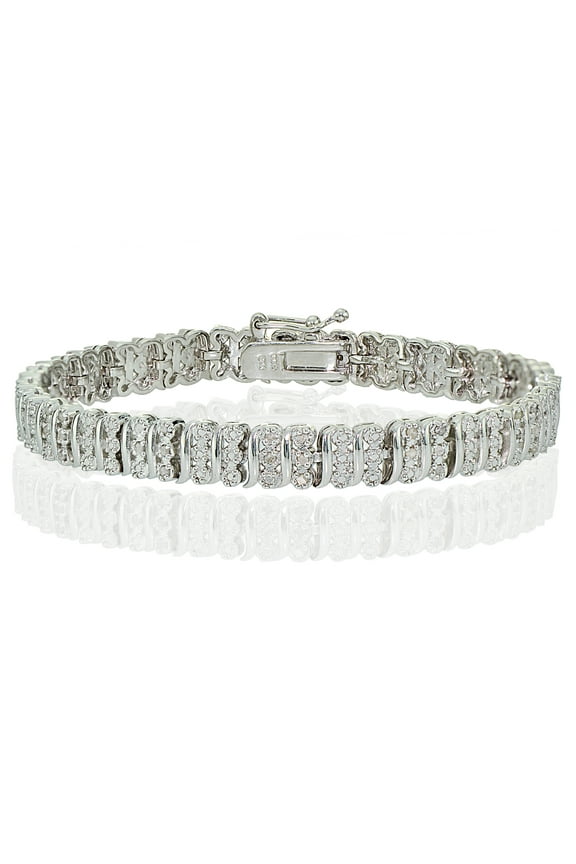 Silver Tone 0.25ct Diamond S Pattern Tennis Bracelet