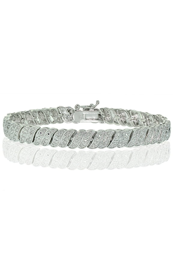 Silver Tone 0.25ct Diamond Wave Link Tennis Bracelet