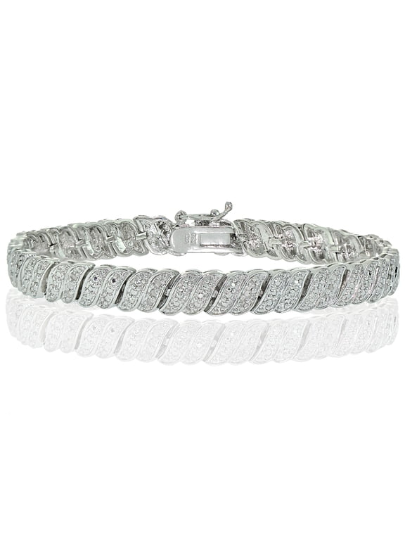 Silver Tone 0.25ct Diamond Wave Link Tennis Bracelet
