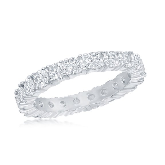 Silver Tone 4mm Cubic Zirconia Eternity Bridal Engagement Band Ring