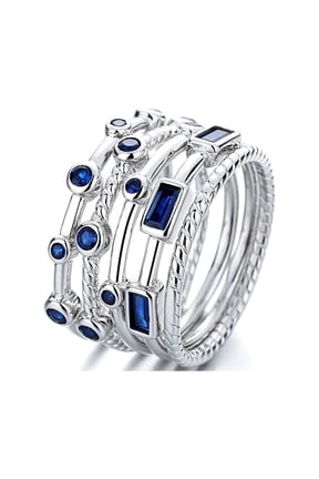 Silver-Tone 5 Piece twist Stackable rings with Simulated Diamonds