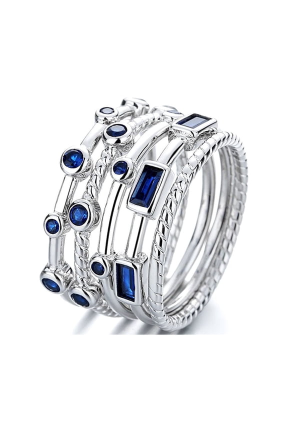 Silver-Tone 5 Piece twist Stackable rings with Simulated Diamonds