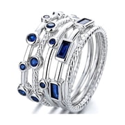 Silver-Tone 5 Piece twist Stackable rings with Simulated Diamonds