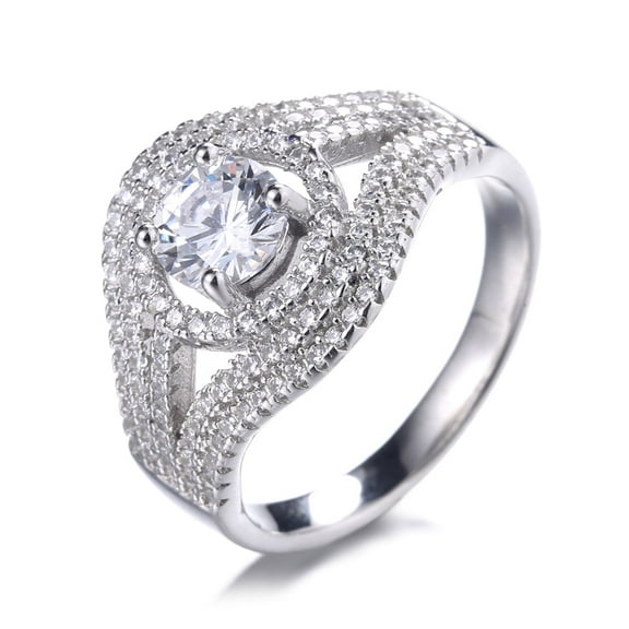 Silver-Tone 5 Row Halo Engagement Ring with crystals from Swarovski