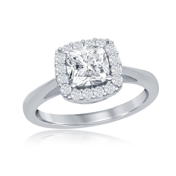 Silver Tone 9mm Four-Prong Princess-Cut Cubic Zirconia Square Bridal Engagement Band Ring
