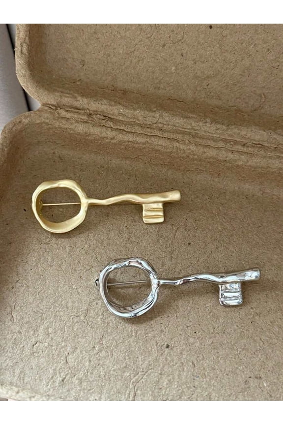 Silver Tone Abstract Hammered Key Brooch For Women - Timeless Lapel Pin For Blazer & Formal Wear