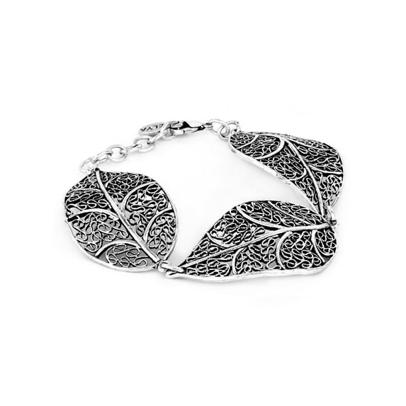 ELYA Jewelry Women's Antiqued Silver Tone Filigree Leaf Bracelet