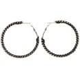 thumbnail image 1 of Silver-Tone & Black Colored Metal Hoop-Earrings With Crystal Accents #5104, 1 of 2