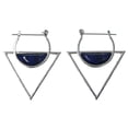 thumbnail image 1 of Silver-Tone & Blue Colored Metal Hoop-Earrings With Stone Accents #MQE060, 1 of 2
