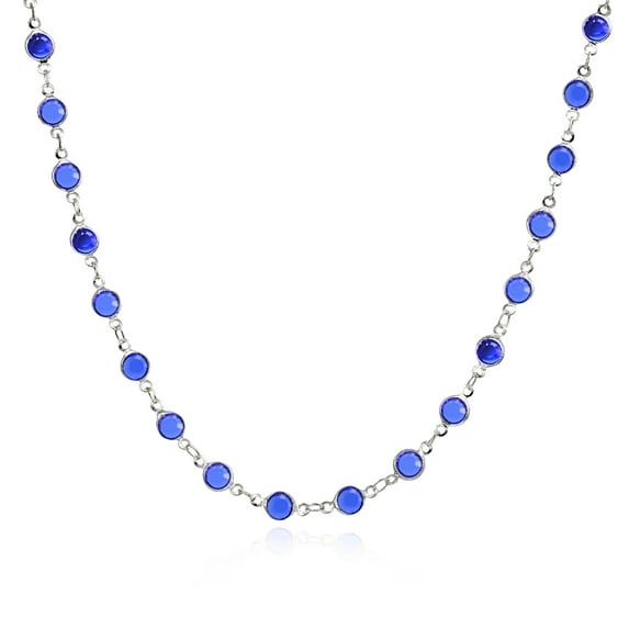 Silver Tone Blue Crystal Chain Link Necklace, 18 inches
