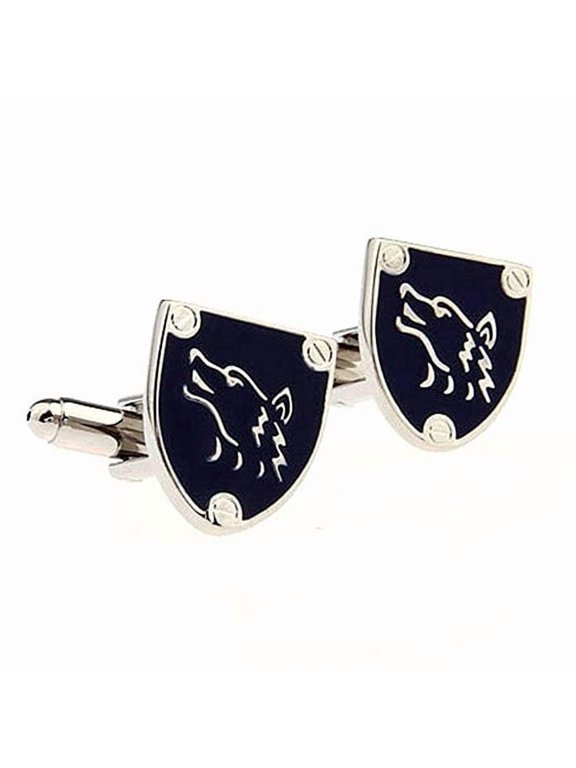 Werewolf Shield Cufflinks Blue and Silver-Tone Wolf Emblem Fantasy Gift for Men, Cosplay, or Dad Gothic Cuff Links for Fathers Day or Birthdays