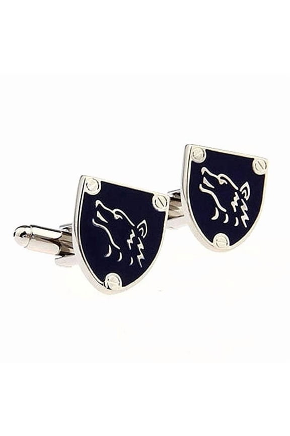 Werewolf Shield Cufflinks Blue and Silver-Tone Wolf Emblem Fantasy Gift for Men, Cosplay, or Dad Gothic Cuff Links for Fathers Day or Birthdays