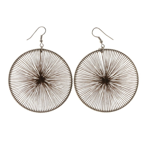 Silver-Tone & Brown Colored Fabric Dangle-Earrings #LQE2370