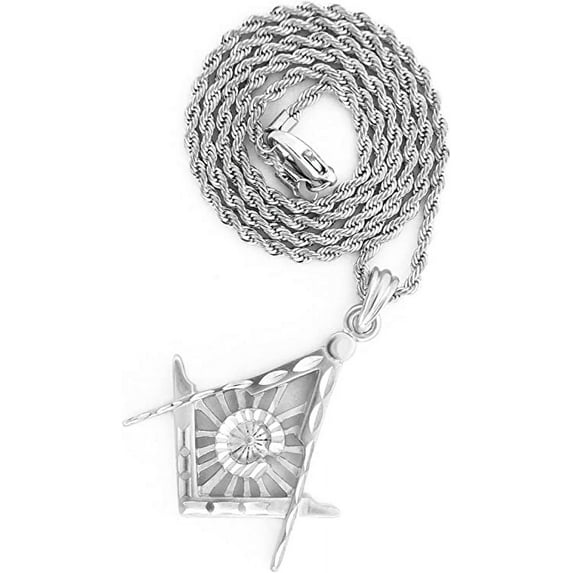 Silver Tone Brush Matt Finish Mason Masonic Pendant Necklace Free 24" Rope chain,