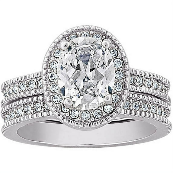 Silver-Tone CZ Wedding Ring Set, 2 Piece