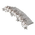 thumbnail image 1 of Silver Tone Clear Crystal Rhinestone Floral Stamen Simulated Pearl Bridal Hair Comb, 1 of 5
