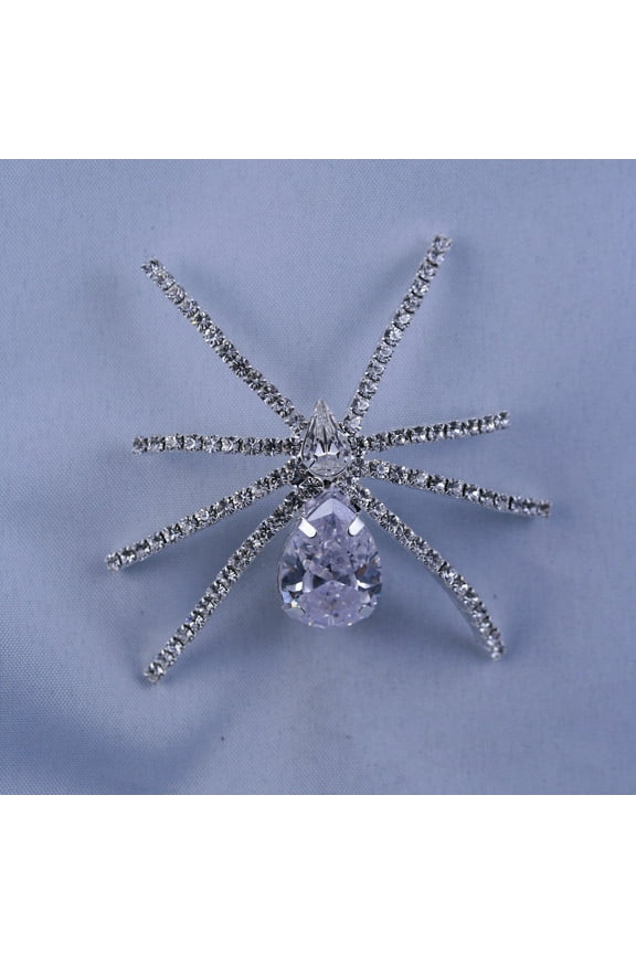 Silver Tone Clear Rhinestone 3D Halloween Spider Pin Brooch, Spider Pin