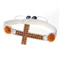thumbnail image 1 of Silver-Tone Cross Orange CZ White Cord Macrame Beaded Adjustable Bracelet, 1 of 2