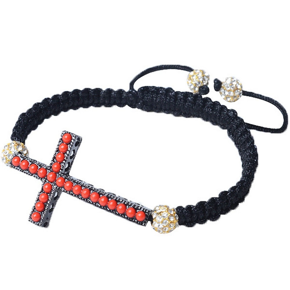 Amazon.com: ViciBeads Bracelet, Unisex Black Rhinestone Cross Macrame  Adjustable Bracelet +GIFT BAG: Clothing, Shoes & Jewelry